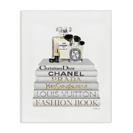 Fashion Designer Makeup Bookstack White Gold’ Textual Art - Chic Decora