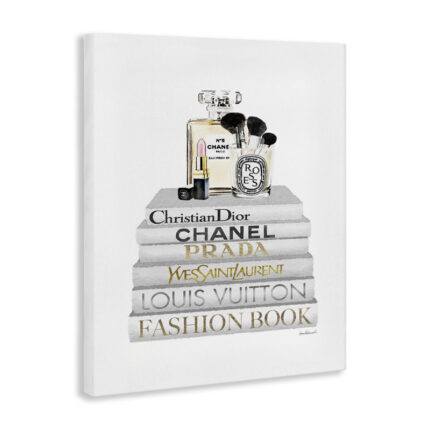 Fashion Designer Makeup Bookstack White Gold’ Textual Art - Chic Decora