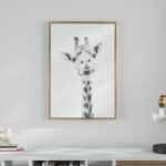 Giraffe Portrait' - Framed Drawing Print on Wrapped Canvas