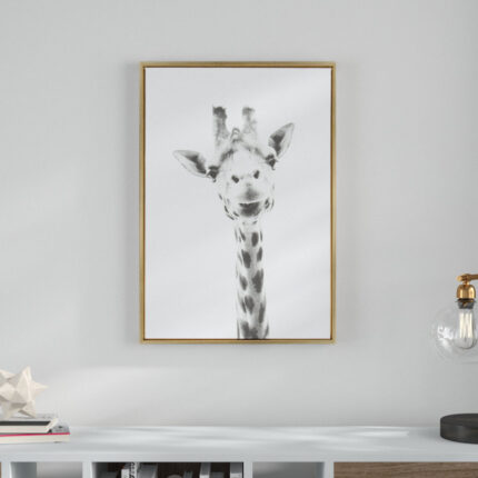 Giraffe Portrait’ – Framed Drawing Print on Wrapped Canvas - Chic Decora