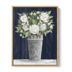Punched Tin White Floral' by Cindy Jacobs, White & Blue Floral Fine Art Gallery Canvas Print - Image 2