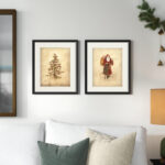 Santa and Tree' 2 Piece Framed Acrylic Painting Print Set