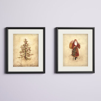 Santa and Tree’ 2 Piece Framed Acrylic Painting Print Set - Chic Decora