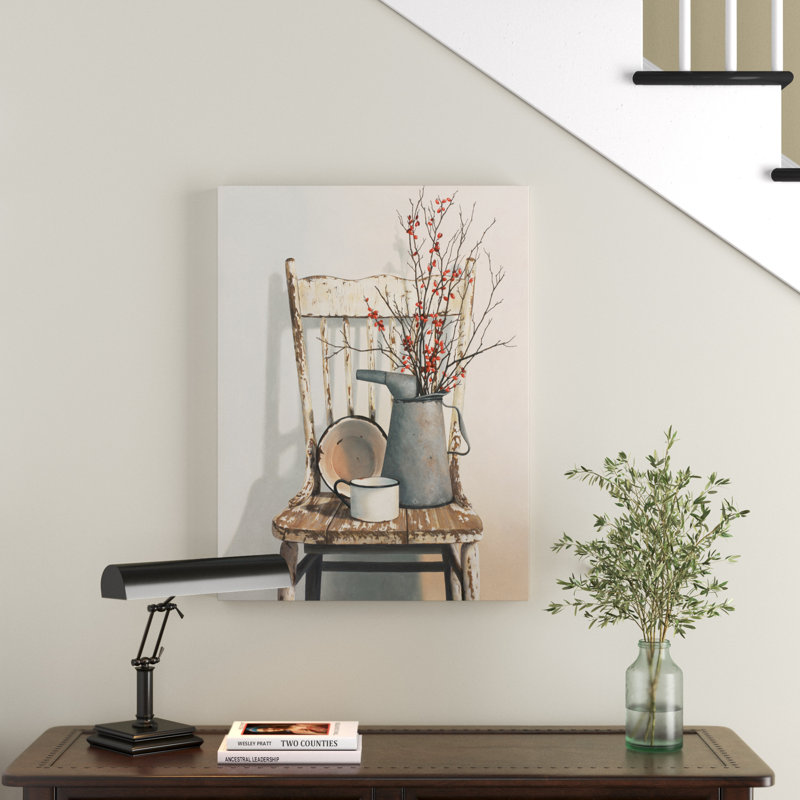 Watering Can on Chair' by Cecile Baird Print on Canvas
