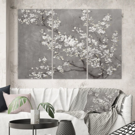 White Cherry Blossoms II’ Painting Multi-Piece Image on Canvas - Chic Decora