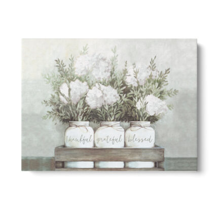 White Flower Jars' by Portfolio Dogwood, Modern Farmhouse Hydrangeas Framed Canvas Wall Art