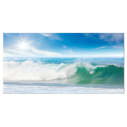White and Blue Waves under Sun Seashore’ Photographic Print on Wrapped Canvas - Chic Decora