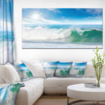 White and Blue Waves under Sun Seashore' Photographic Print on Wrapped Canvas - Image 4