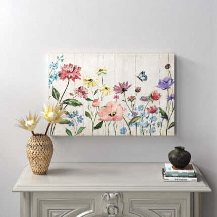 Wildflower Flutter on Wood’ by Nan – Wrapped Canvas Graphic Art Print - Chic Decora
