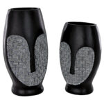 2 Piece Cubist African Mask Sculptural Vase Set - Image 2