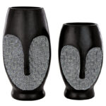 2 Piece Cubist African Mask Sculptural Vase Set - Image 4