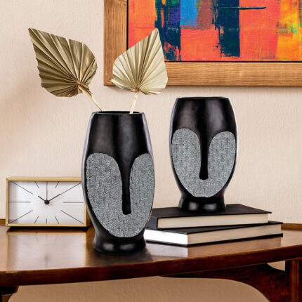 2 Piece Cubist African Mask Sculptural Vase Set - Chic Decora