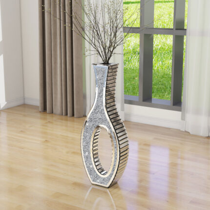 30″Crystal Glass Floor Vase Crushed Diamond Inlay Home Decor - Chic Decora
