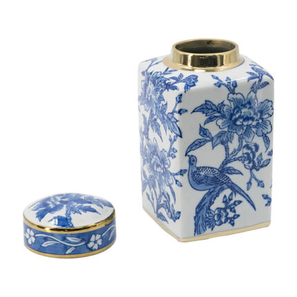 5.5×5.5×10.5″ Blue and White Porcelain Lidded Jar - Chic Decora