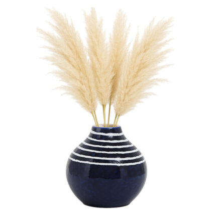 5″ Striped Round Stoneware Ceramic Decorative Vase for Home & Office Decor - Chic Decora