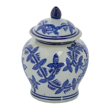 5” Porcelain Ginger Jar with Blue and White Floral Design, Traditional Lidded Jar for Tabletop, Mantel, Storage, or Centerpiece Display - Chic Decora