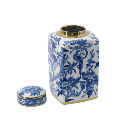 6.5×6.5×12.5″ Blue and White Porcelain Lidded Jar - Chic Decora