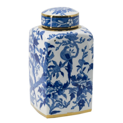 6.5×6.5×12.5″ Blue and White Porcelain Lidded Jar - Chic Decora