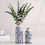7.9 Inch 2Pcs Rustic Blue And White Ceramic Vase Set - Image 4