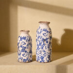 7.9 Inch 2Pcs Rustic Blue And White Ceramic Vase Set