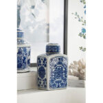 8'' Rectangular Porcelain Jar with Blue and White Floral Design, Traditional Home Accent for Tabletop, Desk, Mantel, Storage, or Centerpiece Display - Image 3