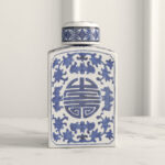 8'' Rectangular Porcelain Jar with Blue and White Floral Design, Traditional Home Accent for Tabletop, Desk, Mantel, Storage, or Centerpiece Display - Image 5
