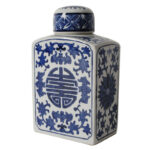 8'' Rectangular Porcelain Jar with Blue and White Floral Design, Traditional Home Accent for Tabletop, Desk, Mantel, Storage, or Centerpiece Display - Image 8