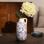 9.6 Inch Rustic Blue And White Ceramic Vase - Image 4