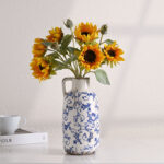 9.6 Inch Rustic Blue And White Ceramic Vase - Image 2