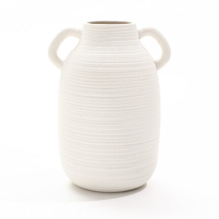 9.9-Inch White Ceramic Jug Vase with Double Handles – Rustic Handmade Boho Vase for Flowers and Decorative Display - Chic Decora