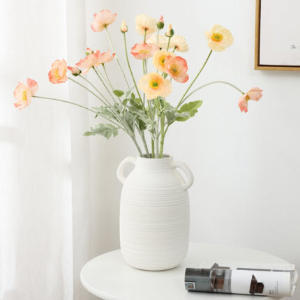 9.9-Inch White Ceramic Jug Vase with Double Handles – Rustic Handmade Boho Vase for Flowers and Decorative Display - Chic Decora