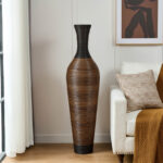 Aaban 51" Tall Floor Vase, Handwoven PVC Rattan, Two-Tone Brown & Black, Large Decorative Vase - Image 4