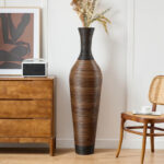 Aaban 51" Tall Floor Vase, Handwoven PVC Rattan, Two-Tone Brown & Black, Large Decorative Vase - Image 2