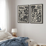 Abstract Botanical " Unique Black And White Floral Modern Boho Framed Canvas Print 2 Pieces Wall Art - Image 4