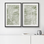 Abstract Botanical Sage Green Tropical Abstract Palm Tree Leaves Modern Art Simple Framed Canvas 2 Piece Print Wall Art - Image 5