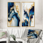 Abstract Geode Gold And Blue Marble - Abstract Marble Framed Wall Art Set Of 2