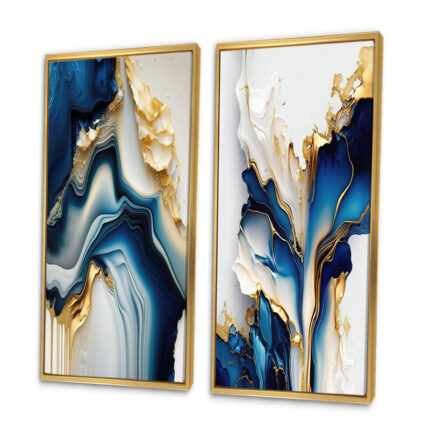 Abstract Geode Gold And Blue Marble – Abstract Marble Framed Wall Art Set Of 2 - Chic Decora