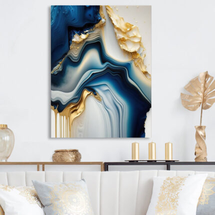 Abstract Geode Gold And Blue Marble II – Abstract Marble Wall Art for Living Room - Chic Decora