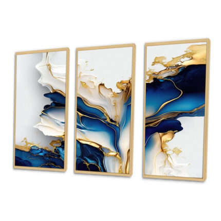 Abstract Geode Gold And Blue Marble Shape III – modern 3 Piece Print on Canvas - Chic Decora