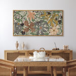 Abstract Green Botanical Flower Art Mid Century Modern Boho Wall Art Horizontal Art Decor