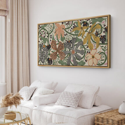 Abstract Green Botanical Flower Art Mid Century Modern Boho Wall Art Horizontal Art Decor - Chic Decora