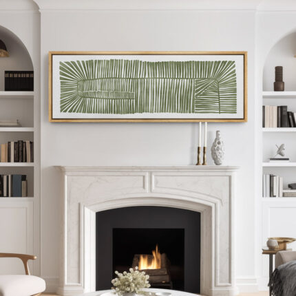 Abstract Green Botanical Simple Minimalist Extra Large Framed Wall Art Oversized Canvas Print - Chic Decora