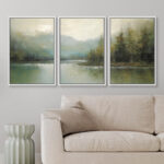 Abstract Landscape " Emerald Green Pastel Pine Tree Forest Nature Rustic " 3 - Pieces - Image 4