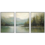 Abstract Landscape " Emerald Green Pastel Pine Tree Forest Nature Rustic " 3 - Pieces - Image 5