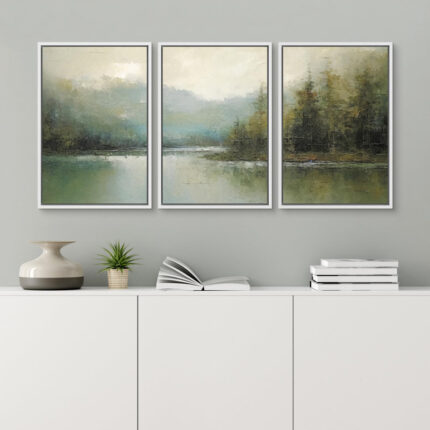 Abstract Landscape " Emerald Green Pastel Pine Tree Forest Nature Rustic " 3 - Pieces