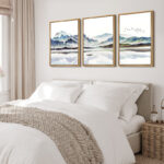 Abstract Landscape Boat In Lake Mountain Nature Landscape Modern Pictures Framed Canvas 3 Piece Painting Print Wall Art - Image 5