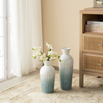 Abstract Ombre Aqua Metal Vases (Set of 2) - Chic Decora