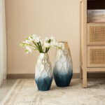 Abstract Ombre Blue And Gold Metal Vase Floor Vase (Set of 2) - Image 3