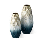Abstract Ombre Blue And Gold Metal Vase Floor Vase (Set of 2) - Image 7