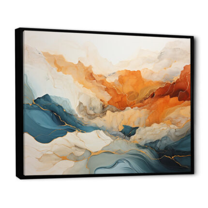Abstract Orange And Blue River Ink – Abstract Marble Wall Art - Chic Decora